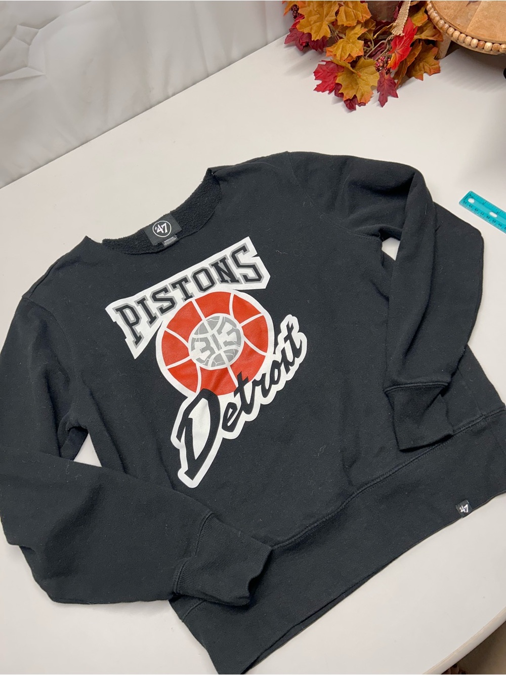 47 Detroit Pistons Black Crewneck with Red & White Logo